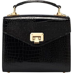 Women's Dark Black Top Handle Handbag Satchel Purses Square Crossbody Bags